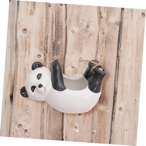 Vista 3 de Happyyami Maceta colgante de panda para montar en la pared, florero para interiores, decoración de habitación asética de cerámica, macetas colgantes