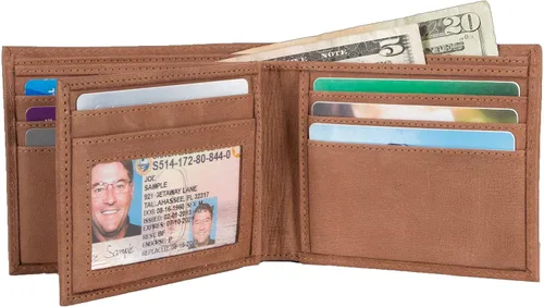Vista 2 de Cartera plegable de capacidad extra para hombre cartera de piel auténtica con bloqueo RFID arena Sand Stone Cartera RFID