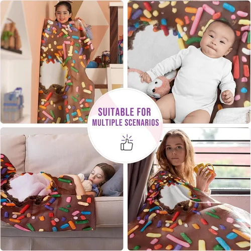 Vista 4 de Manta de café con forma de dona realista, toalla térmica, franela ligera y suave, manta mullida perfectamente redonda para niños (71 pulgadas)