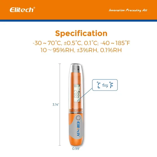 Vista 5 de Elitech RC-51H - Registrador de datos de temperatura USB reutilizable, grabador digital programable, termómetro para refrigerador médico, monitor
