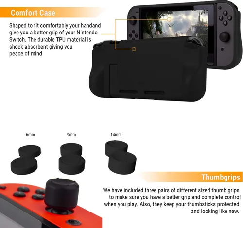 Vista 4 de Orzly Kit de accesorios diseñado para Nintendo Switch Accessories Geeks y OLED Console Users Case and Screen Protector Joycon Grips y ruedas