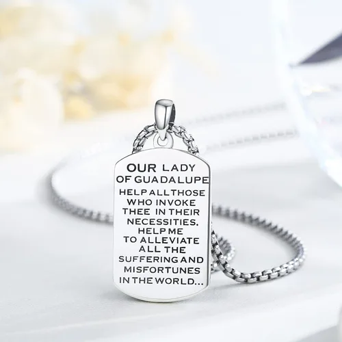 Vista 3 de Brisskaari Collar ovalado de Nuestra Señora de GuadalúÁngel de la Guardia para mujeres y hombres plata de ley 925 católica Virgen María collar