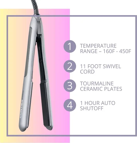 Vista 3 de CORTEXPRO Plancha plana de 1 pulgada – Placas de cerámica de turmalina digital de un solo paso con estuche de transporte – Plancha plana plancha