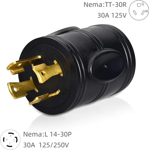 Vista 2 de Adaptador de corriente para autocaravana de 30 amperios, enchufe de bloqueo giratorio de 4 clavijas, convertidor resistente L14-30P a TT-30R