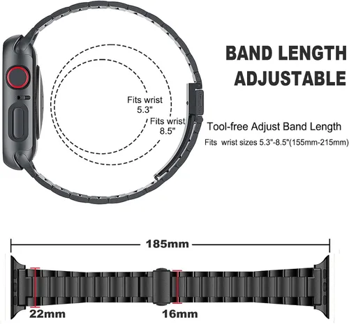 Vista 4 de Correas de acero inoxidable compatibles con Apple Watch Band de 1.929 in 1.772 in 1.732 in 1.654 in 1.614 in 1.575 in 1.496 in hombres y mujeres