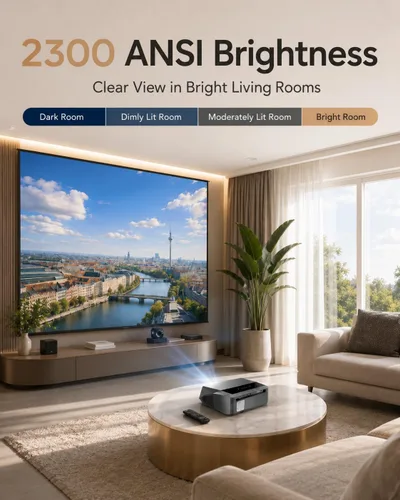 Vista 2 de 4K Daylight Projector Google TV, 2300 ANSI Smart Projector, WiFi 6, Bluetooth, NFC Wireless Casting, Low Latency Gaming, Auto Focus, HDMI ARC, Dolby