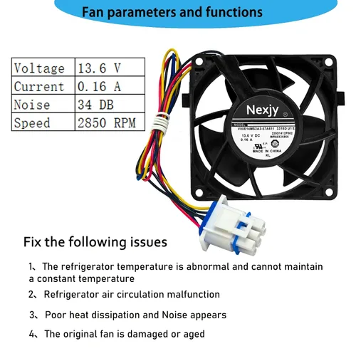 Vista 4 de Motor de ventilador evaporador de refrigerador OEM actualizado WR60X26866 2025, compatible con refrigerador GE, reemplaza V80E14MS2A3-57A611