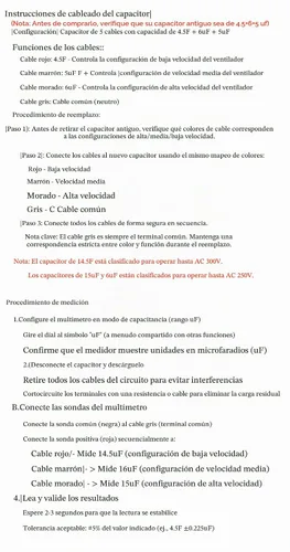 Vista 9 de Nuevo condensador de ventilador de techo CBB61 4.5uf + 6uf + 5uf 5 cables 250V