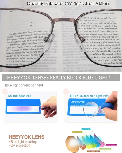 Vista 4 de HEEYYOK Paquete de 3 lentes de lectura para hombres y mujeres, con bloqueo de luz azul, lectores de metal, anteojos ligeros, antideslumbramiento