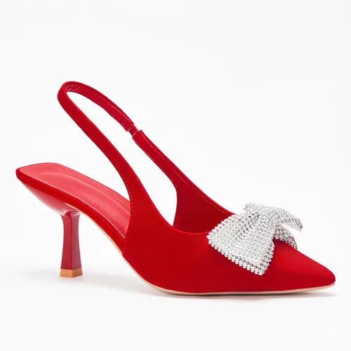 Vista 2 de stylewe Tacones para mujer, tacones de gatito, tacón bajo, punta cerrada y puntiaguda con lazo brillante para zapatos de citas de boda