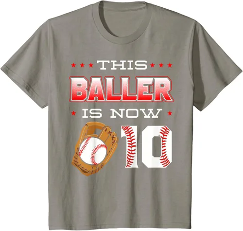 Vista 36 de This Baller Is Now 10 - Camiseta de béisbol para fiesta temática de cumpleaños número 10, Negro