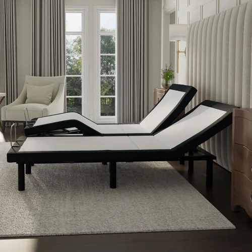 Vista 2 de Blissful Nights Split King e4 Marco de Base de Cama Ajustable con Gravedad Cero, Masaje, Anti-Ronquidos, Carga USB Dual, Luz Nocturna Debajo