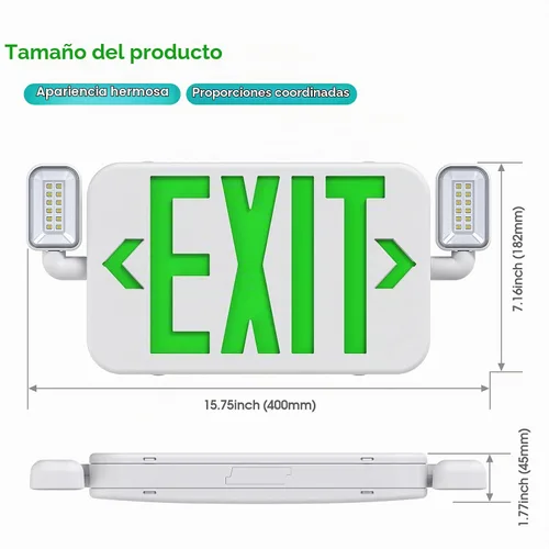 Vista 5 de Luz LED combinada de salida de emergencia con dos luces principales ajustables y batería de respaldo, iluminación de salida de emergencia comercial