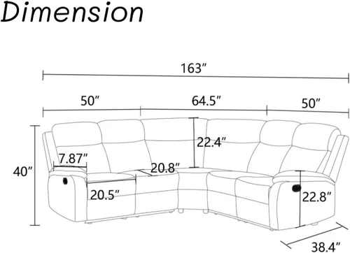 Vista 2 de Juego de sofá modular reclinable eléctrico, sofá modular de cuero en forma de L para sala de estar, asientos de cine en casa con respaldo ajustable