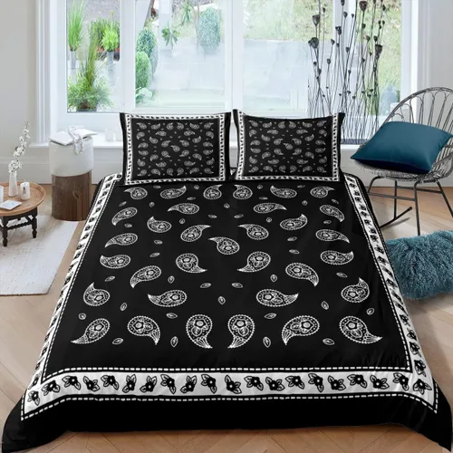 Vista 12 de Juego de funda de edredón de bandana morada, tamaño individual, juego de ropa de cama de 2 piezas de cachemira para decoración de dormitorio, funda