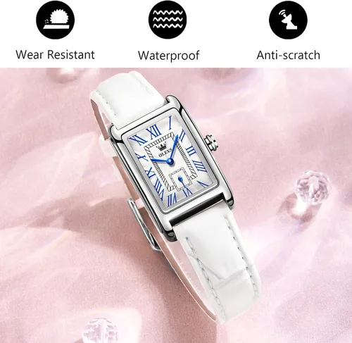 Vista 4 de RORIOS - Reloj de cuarzo impermeable con correa de cuero genuino con números romanos reloj de pulsera de moda para damas y niñas