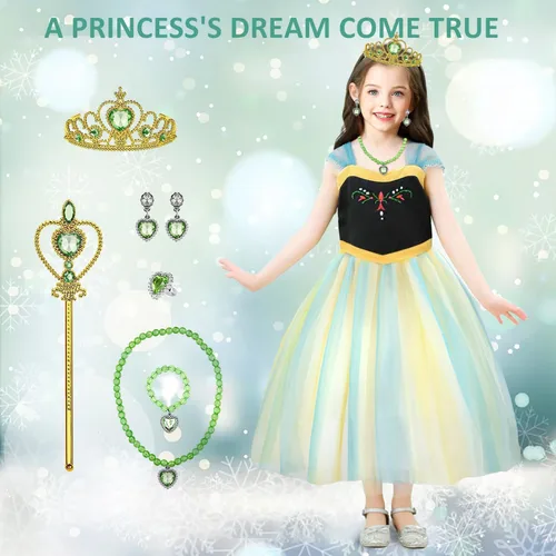 Vista 5 de Acecharming Girls Princess Dress Anna Cosplay Costume Elsa Princess Dress for Girls Kids Costume Halloween Party Dress