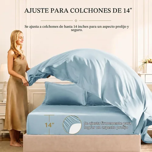 Vista 5 de CozyLux - Juego de edredón matrimonial de 82 x 86 pulgadas, color azul Azul claro