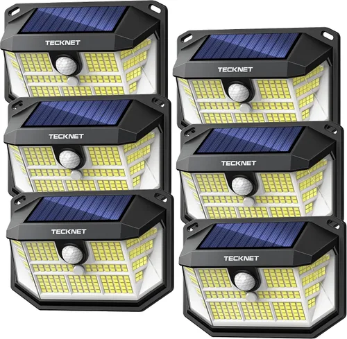 Vista 10 de TECKNET 231 luces LED solares de movimiento al aire libre impermeables, juego de 4 unidades con ángulo de 300° y 3 modos de iluminación, luces