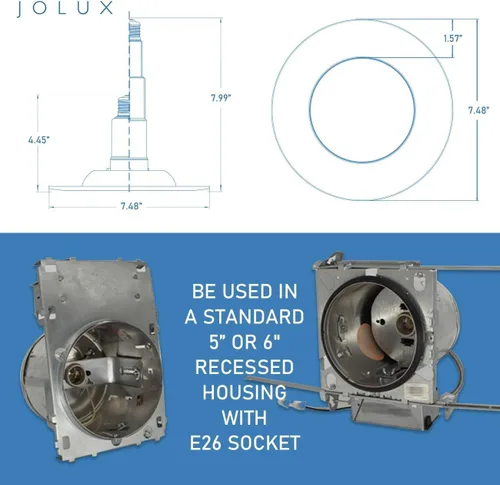 Vista 4 de Jolux - Paquete de 6 focos LED retrofit no regulables de 5/6 pulgadas, 3000 K Telescoping rods adjust to housing depth for a flush fit; 12W