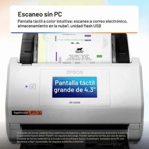 Vista 5 de Epson RapidReceipt RR-600W Wireless Desktop Color Two-Sided Receipt Scanner