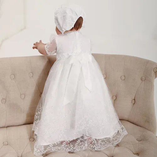 Vista 4 de Vestido de bautismo para niña, 3 piezas, bordado, formal, para fiesta, boda