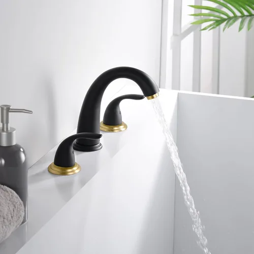 Vista 5 de SUMERAIN Grifo de bañera romana de baño de 2 asas, negro y dorado