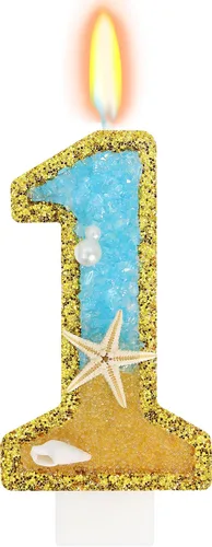 Vista 62 de Vela número 1 de estrella de mar de playa para decoración de pastel Plata