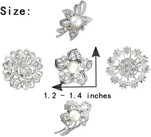 Vista 9 de Broche de boda bañado en plata con estrás, 12 piezas.