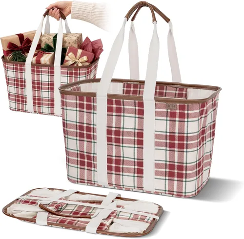 Vista 10 de CleverMade Collapsible LUXE Tote, 30L Foldable Grocery Shopping Bag, Reusable