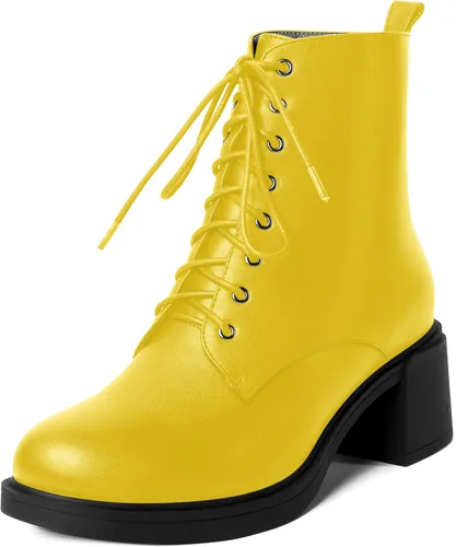 Vista 64 de ROSERWISH Botas altas de tacón bajo y grueso para mujer, con cordones, cómodas, modernas, con puntera redonda, de 2.5 pulgadas
