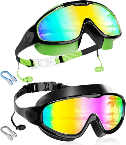 Vista 14 de Aegend Nuevo paquete de 2 gafas de natación de visión amplia para niños, gafas antivaho/anti-UV sin fugas con tapones para los oídos para niños de 3