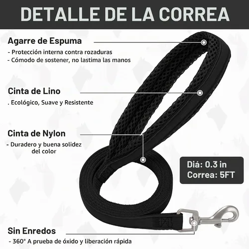 Vista 6 de GAMUDA Juego de collar y correa para perro pequeño, sin estrangulamiento, sin tirones, tela de lino de malla suave para perro, arnés reflectante