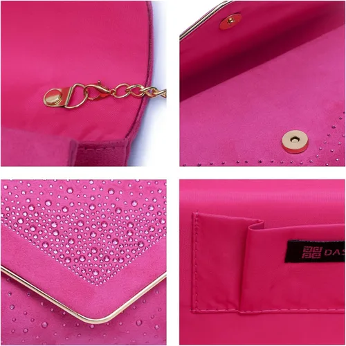 Vista 6 de Dasein Bolso de noche con diamantes de imitación para mujer, clutch de ante sintético, bolsos brillantes para fiestas formales, cóctel, boda, cartera