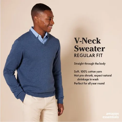 Vista 3 de Tienda Essentials Suéter con cuello en V, para hombre