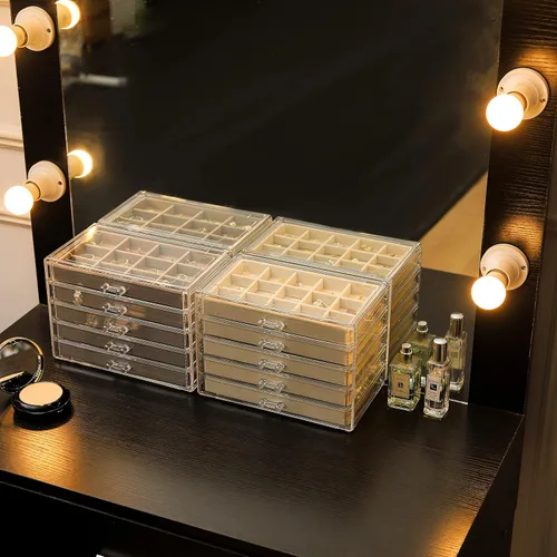 Vista 5 de Cq acrylic Organizador de joyas con 5 cajones Gris