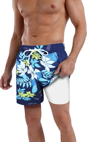 Vista 115 de Traje de baño para hombre con forro de compresión de secado rápido de 5.5 pulgadas con forro tipo bóxer amarillo (1-Yellowstar)