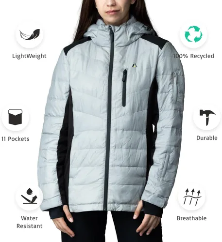 Vista 19 de Apricoat EcoDown Jacket - Chaqueta acolchada con capucha ligera y resistente al agua - Abrigo de invierno resistente al viento con aislamiento