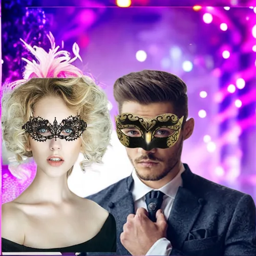 Vista 6 de fjygwx13 Máscara veneciana para hombres y parejas, máscara veneciana para Halloween, máscara de encaje, disfraz, fiesta de graduación, baile