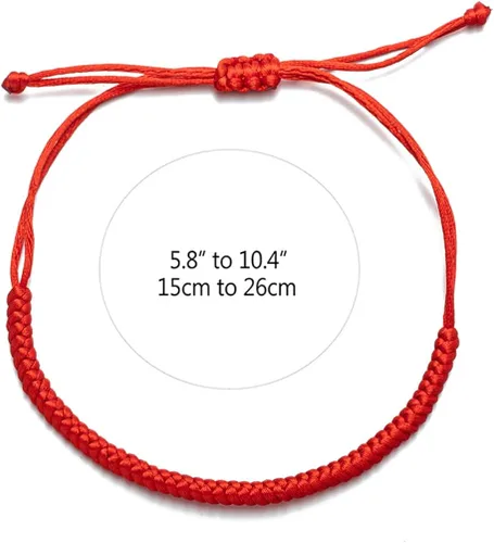 Vista 2 de 2 pulseras de cuerda para mujeres, hombres, niños y niñas, hechas a mano, color rojo, negro, budista, tibetano, pulsera de cuerda tejida