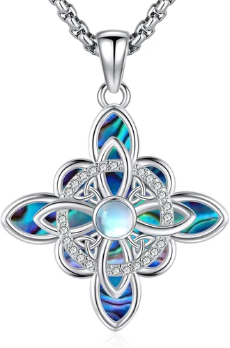Vista 215 de Collar de pentagrama de plata de ley con triple luna, diosa celta, nudo celta, nudo de brujas, Ankh, sol y luna, Hécate, lilith, Santa Muerte