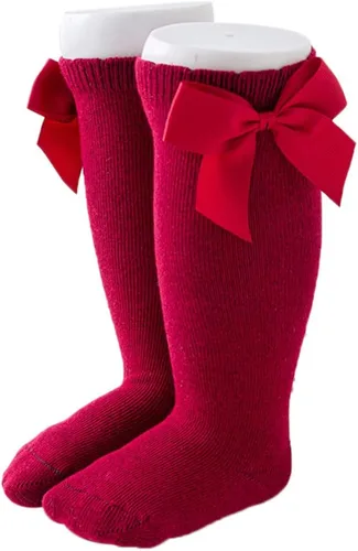 Vista 9 de BULINGNA Medias de princesa con lazo para bebé, color sólido, con volantes, hasta la rodilla, para uniforme escolar, leggings Surtido 6 pares