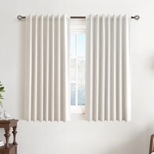 Vista 54 de Guken Cortinas opacas de lino, 2 paneles rústicos, elegantes, 100% opacas, con aislamiento térmico, banda de ganchos y trabilla trasera, 52 x 84