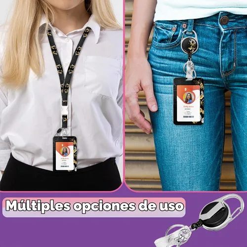 Vista 2 de Soporte para tarjetas de identificación con cordón, soporte retráctil para tarjetas de identificación, correa desmontable para el cuello con carrete