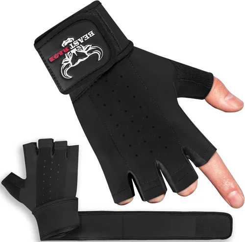 Vista 4 de BEAST RAGE Guantes de entrenamiento acolchados para hombres, correas largas para la muñeca estabilizan el agarre para adultos, guantes
