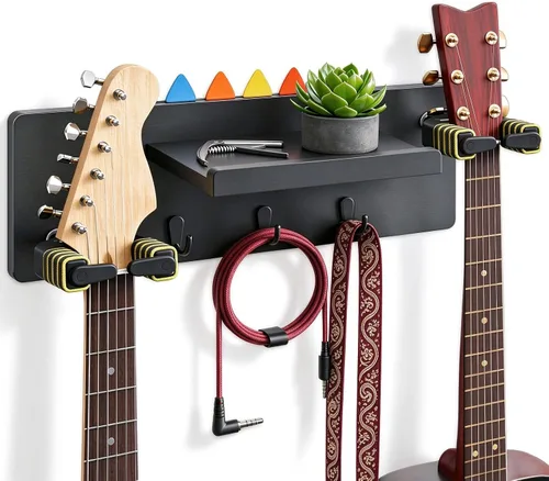 Vista 9 de Bikoney Soporte de pared para guitarra, colgador de guitarra con bloqueo Negro Gancho automático individual