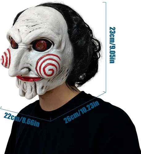 Vista 3 de Máscara de rompecabezas, disfraz de Billy The Puppet para adultos, máscara de cabeza completa de Halloween