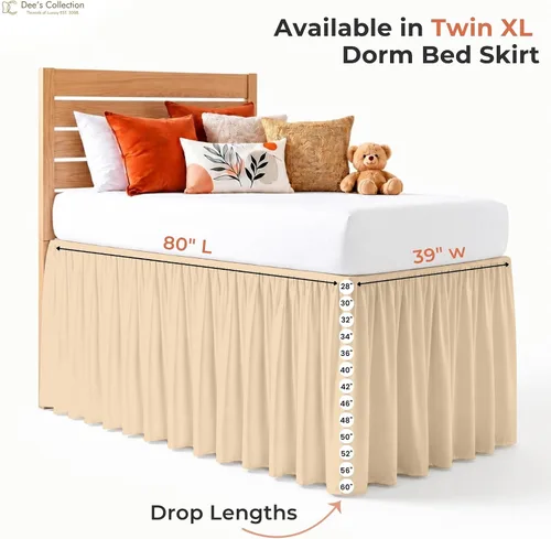 Vista 105 de Dorm Ruffle Twin XL 28" Drop Extra Long BedSkirt, Premium Brushed Microfiber Tailored Drop, Put On Elastic Long Dust Ruffle, Split Corner, Bedroom