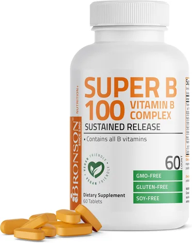 Vista 10 de Bronson Complejo de Vitamina B Super B 100 de Liberación Sostenida Contiene Todas las Vitaminas B (Vitamina B1, B2, B3, B6, B9 - Ácido Fólico, B12)