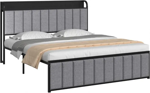 Vista 8 de VECELO Queen Bed Frame, Storage Upholstered Headboard with Charging Station, Platform Bedframe, Heavy Duty Metal Slats, No Box Spring Needed